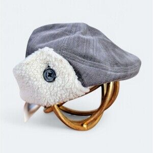 NEW Janie and Jack Winter Kids Cap Fleece Lined Size 0 to 6 months Gray & Cream